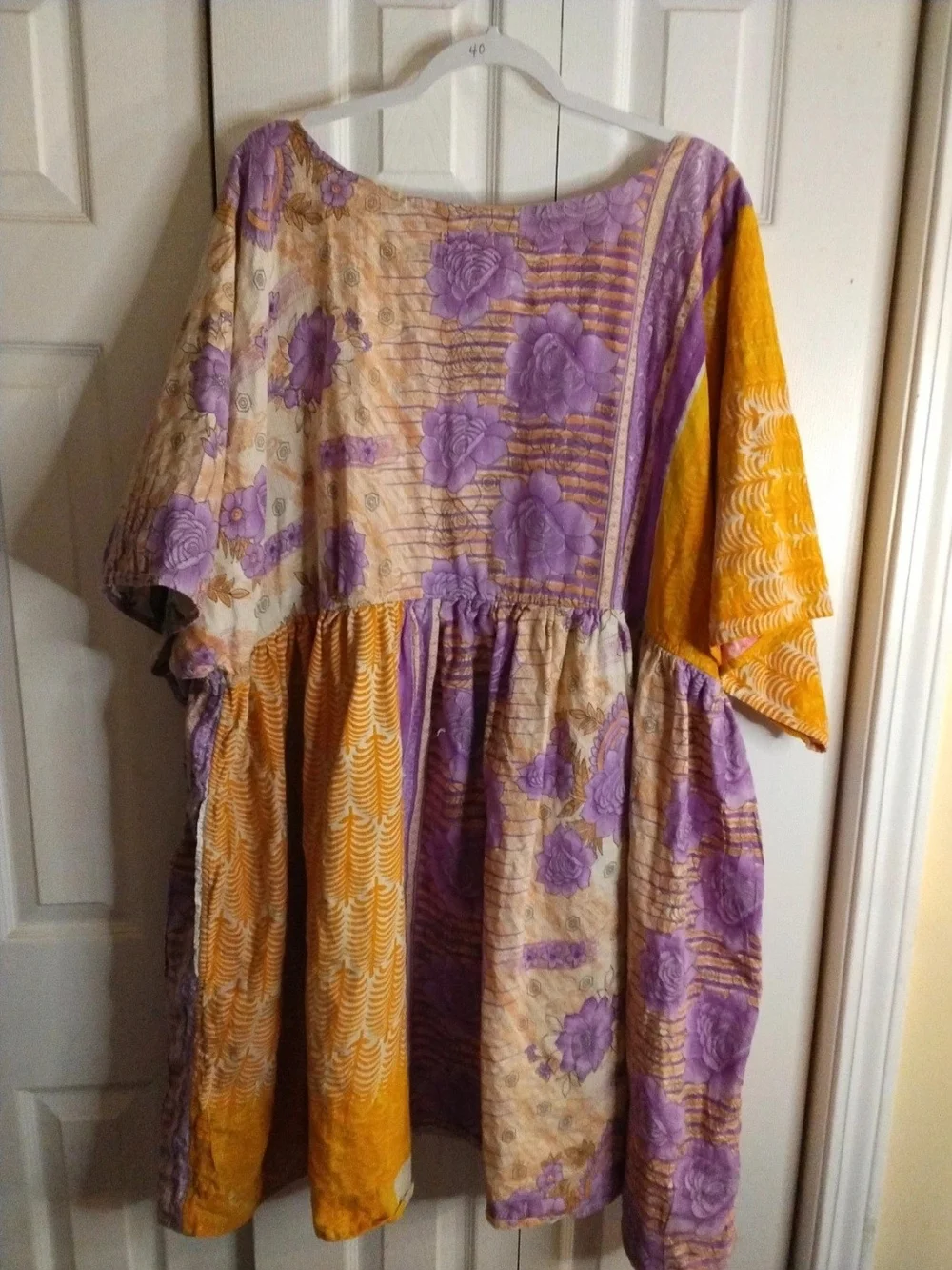 Kantha Patchwork Babydoll Dress Mixed Print Boho Artisan Pockets